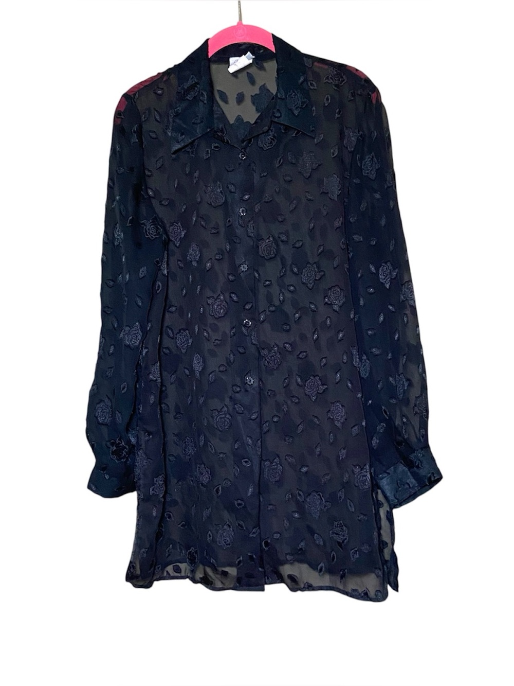 Vintage Sheer Black Floral Blouse Whimsigoth Gothic Romantic Medium